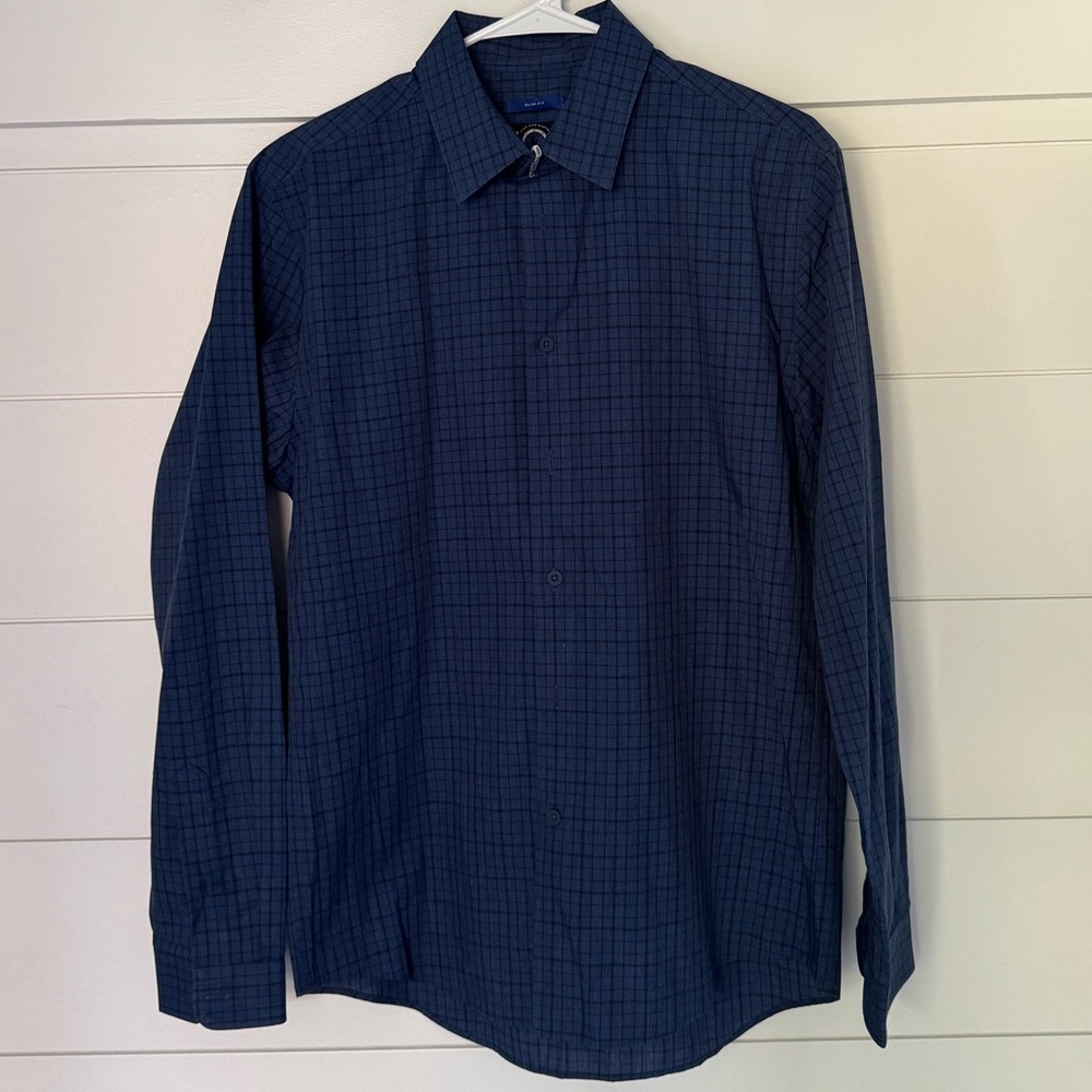 Joseph Abboud Navy Plaid Button Down Shirt, Men’s M